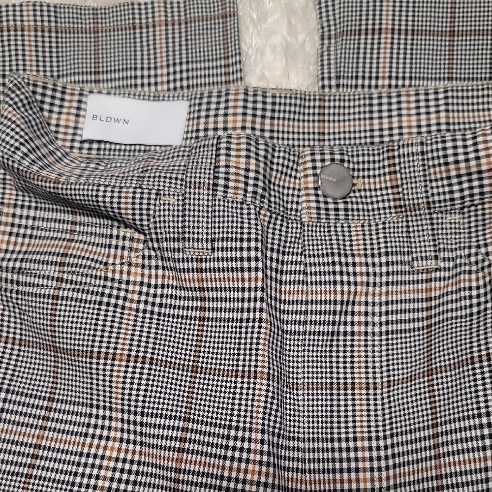 BLDWN Plaid High-Waist Trousers in Black, White & Tan